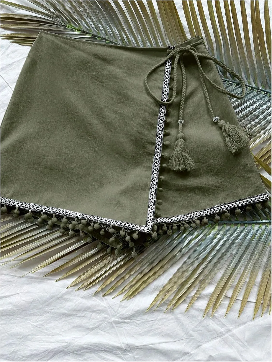 Floerns Women's Asymmetrical Hem Wrap Skirt Shorts Drawstring Side Tassel Binding Skort Shorts
