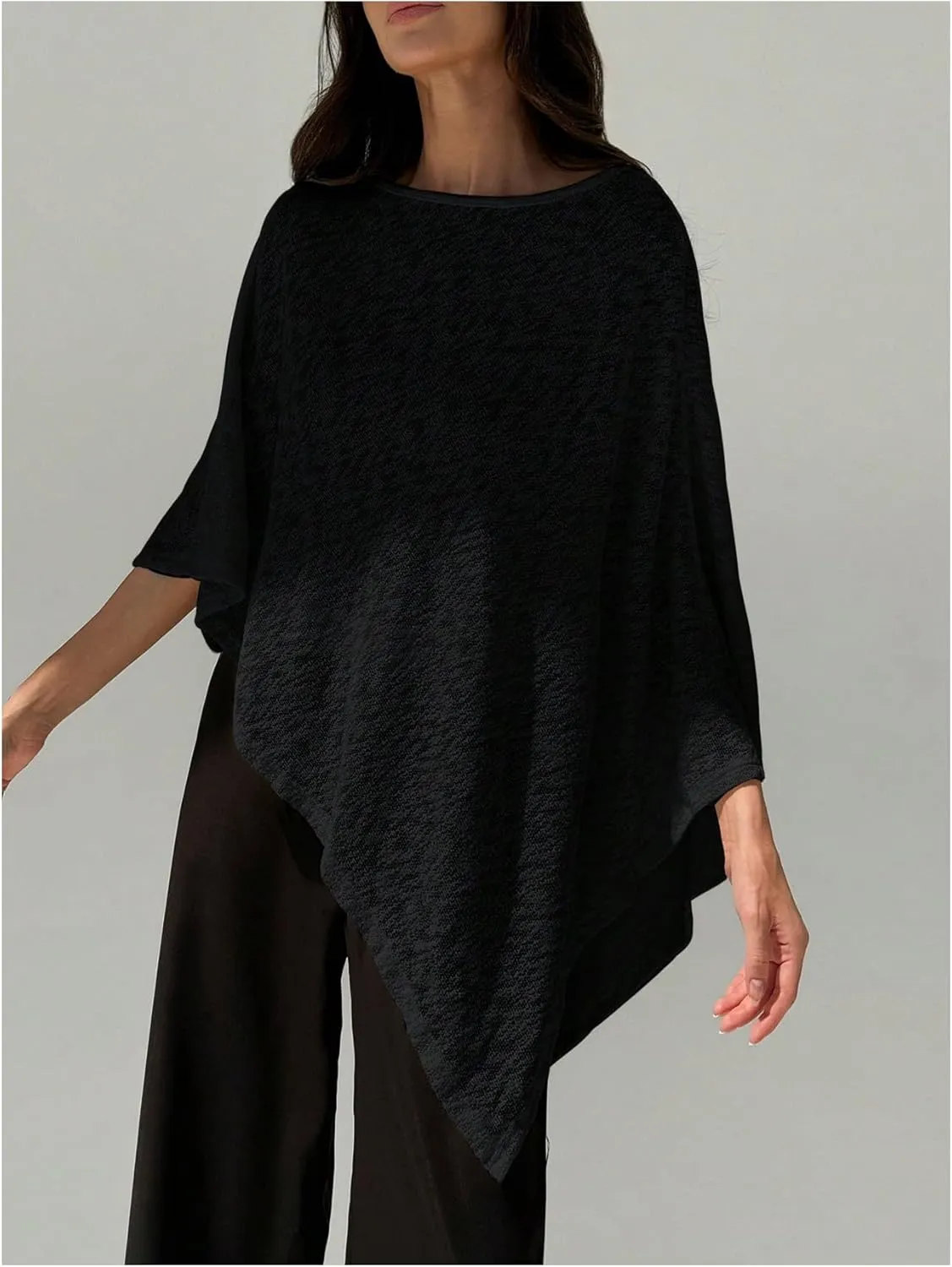 Floerns Women's Elegant Boat Neck Tee Shirts Cloak Sleeve Asymmetrical Hem Shawl Cape