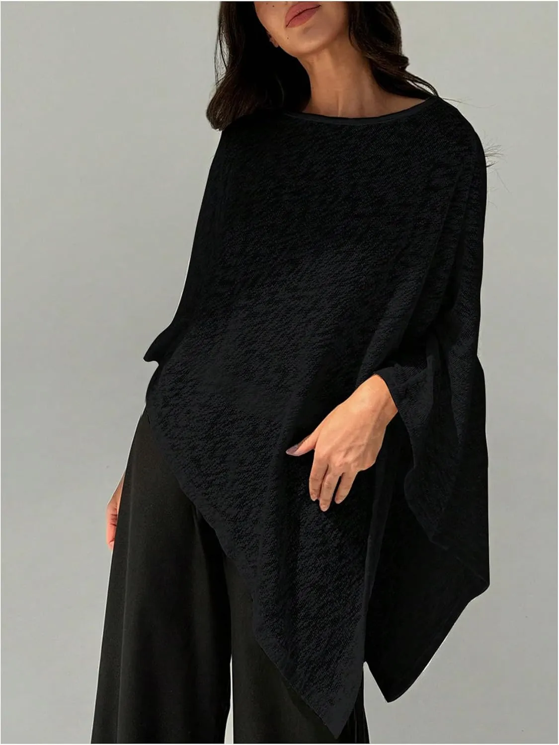 Floerns Women's Elegant Boat Neck Tee Shirts Cloak Sleeve Asymmetrical Hem Shawl Cape