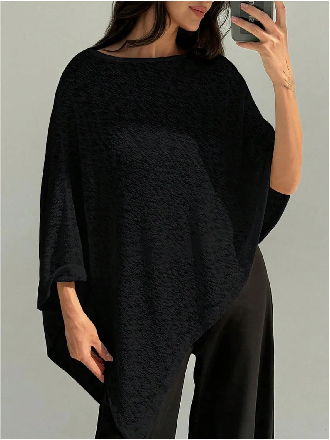 Floerns Women's Elegant Boat Neck Tee Shirts Cloak Sleeve Asymmetrical Hem Shawl Cape