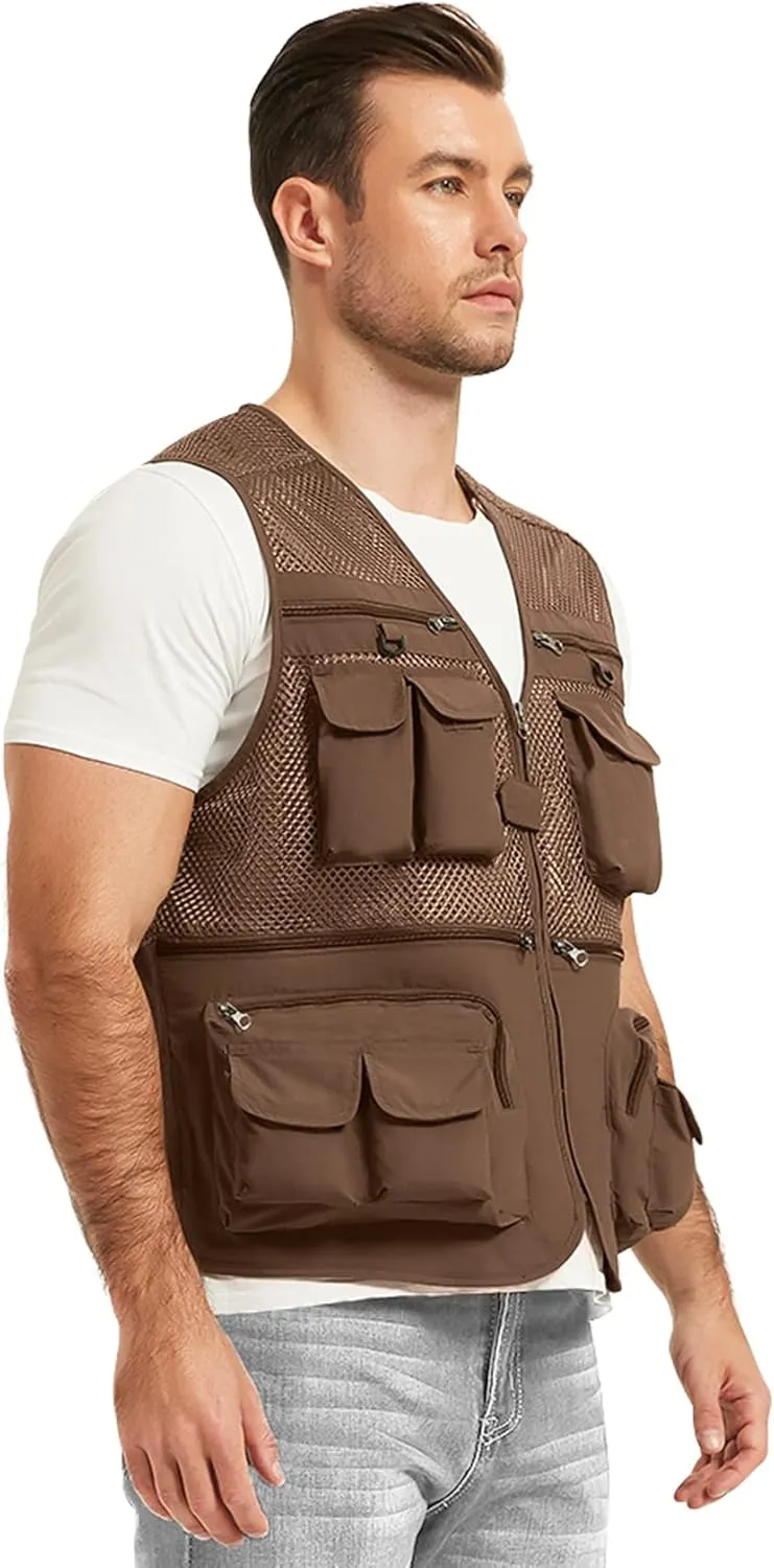 Flygo Mens Summer Outdoor Work Safari Fishing Travel Photo Vest with Pockets