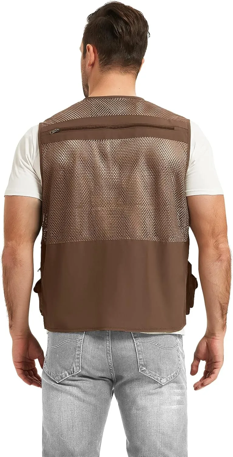 Flygo Mens Summer Outdoor Work Safari Fishing Travel Photo Vest with Pockets