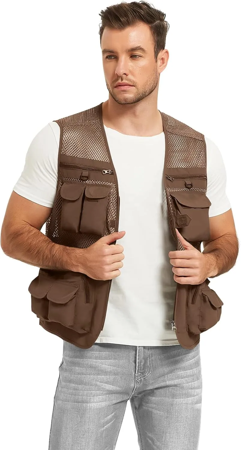 Flygo Mens Summer Outdoor Work Safari Fishing Travel Photo Vest with Pockets