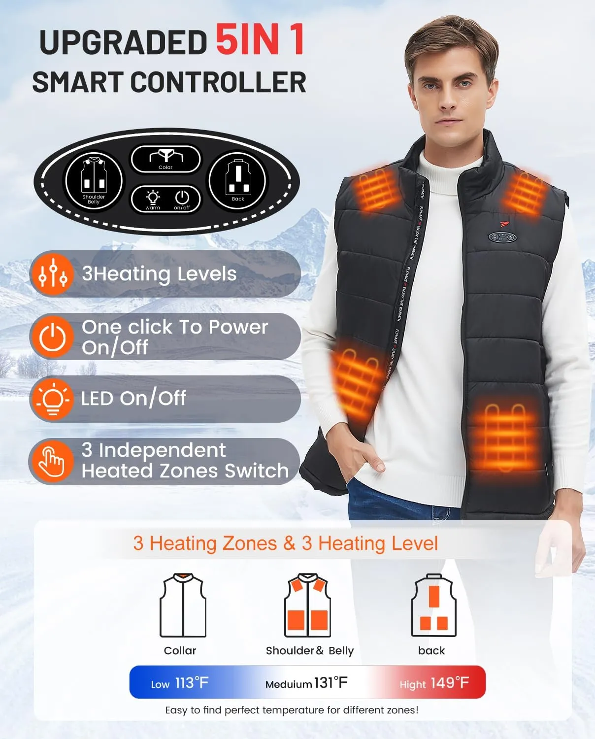 Flyhare Heated Vest for Men with Battery Pack Included, Warming Men's Heated Vest Electric, Lightweight Heated Jacket