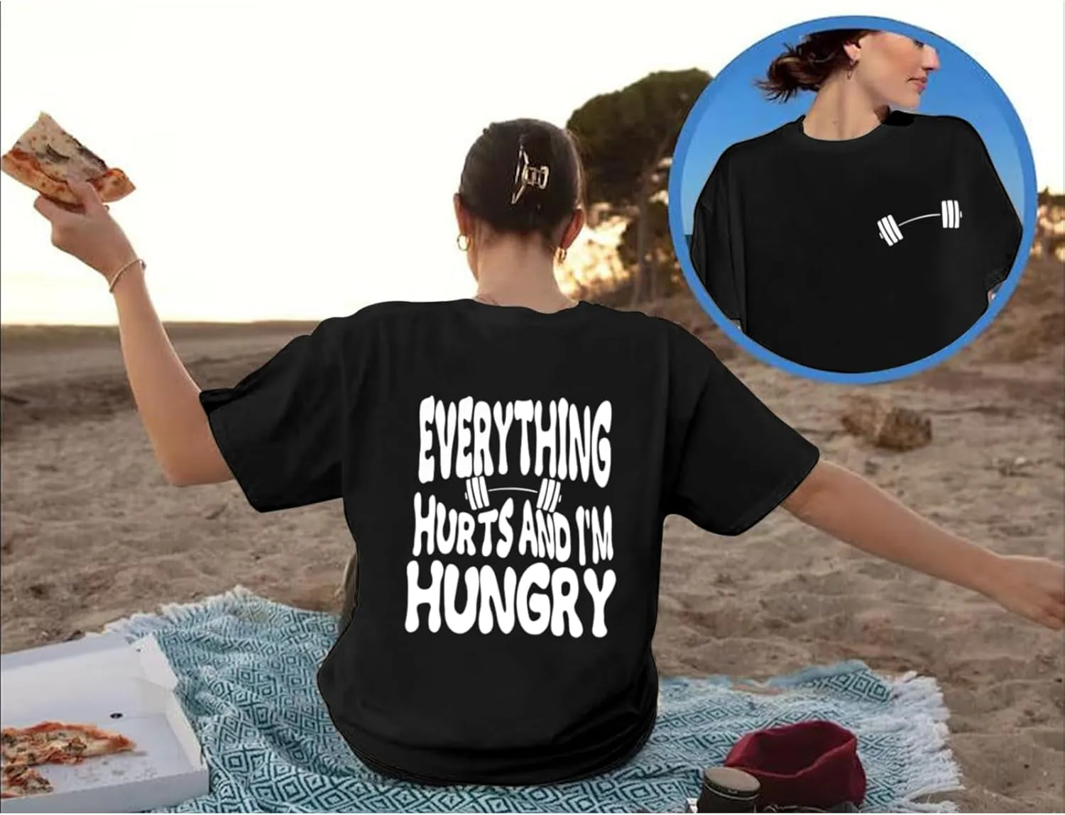 Funny Workout Gym Shirts Women Oversized Weightlifting Graphic Tshirt Everything Hurts and I'm Hungry Tee Tops