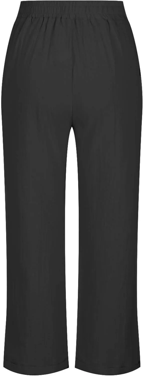 FZYLQY Womens Casual Cotton Linen Pants Summer Drawstring Elastic Waist Solid Plus Size Lounge Long Trousers with Pockets