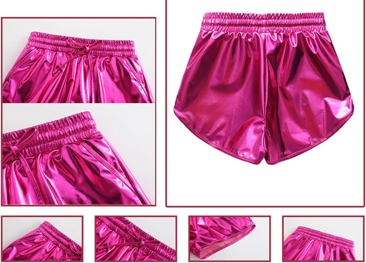 Girls' Metallic Shorts Shiny Hotpants Colourful Sparkly Dance Shorts for 4-13 Years