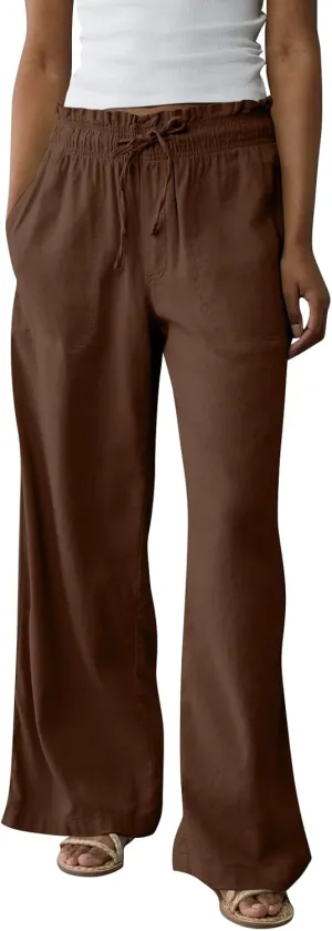 GOFULY Wide Leg Pants for Women Cotton Lined Beach 2025 Elastic Waist Drawstring Summer Pants High Waisted Solid Clothes
