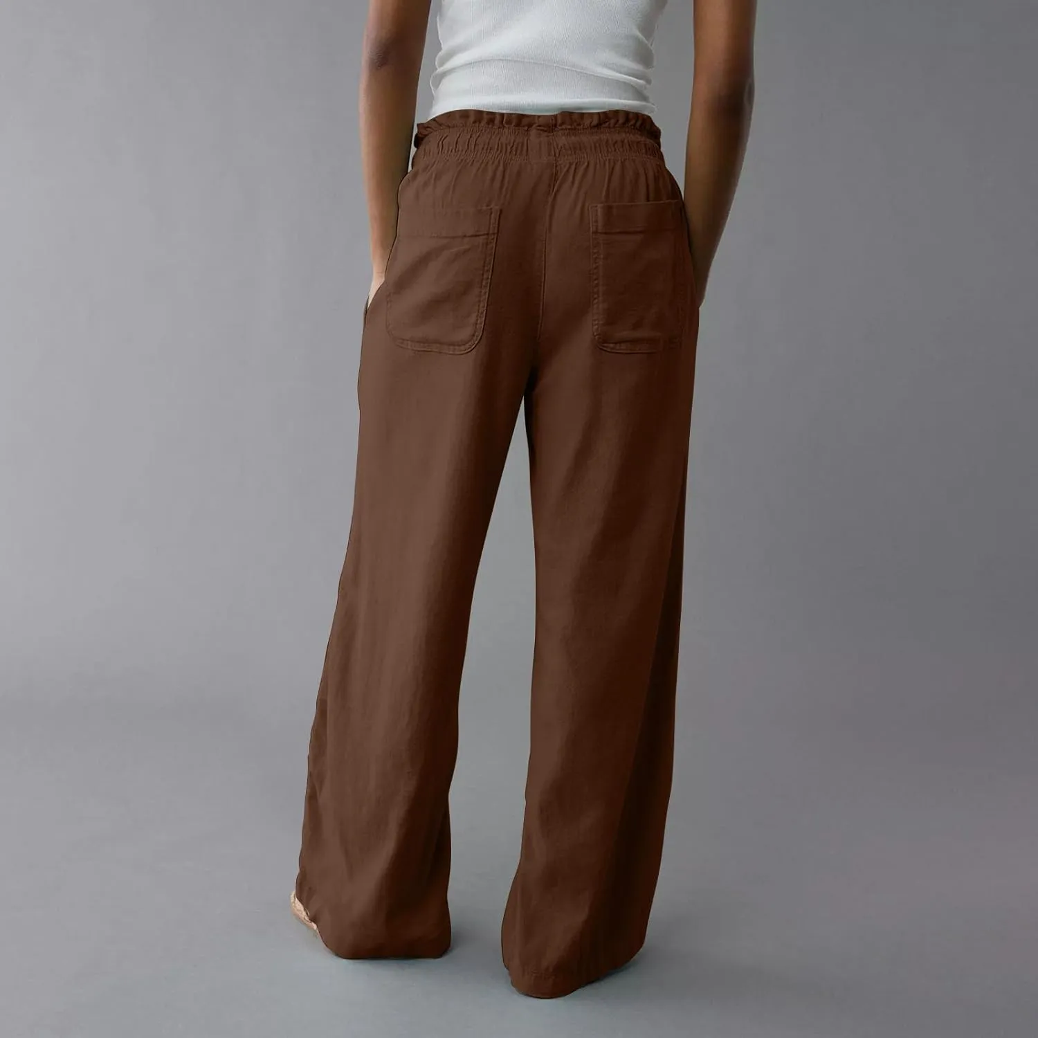 GOFULY Wide Leg Pants for Women Cotton Lined Beach 2025 Elastic Waist Drawstring Summer Pants High Waisted Solid Clothes