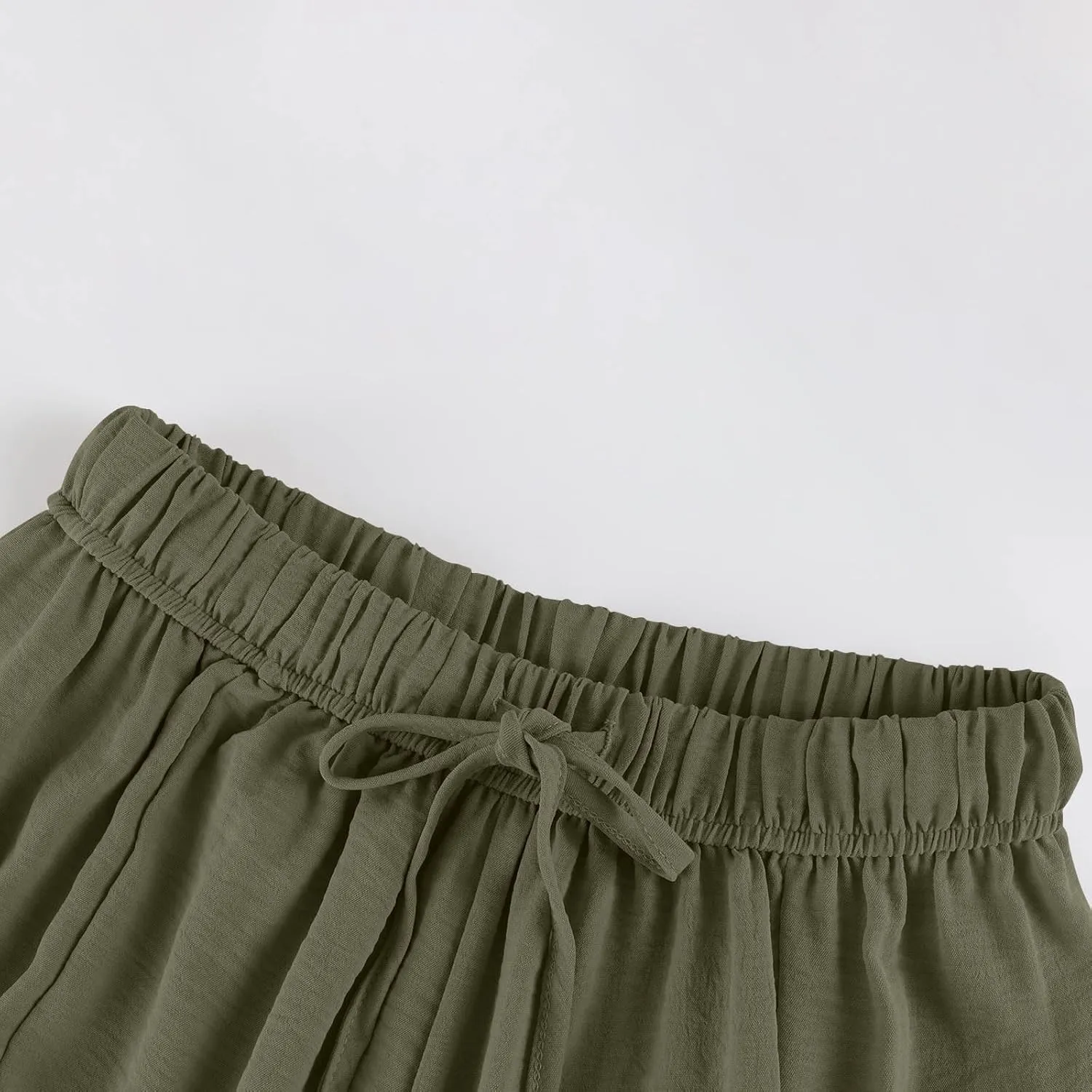 GOFULY Womens Linen Pants Wide Leg Casual High Waisted Casual Pants Drawstring Elastic Waist Summer Solid Clothes Pockets