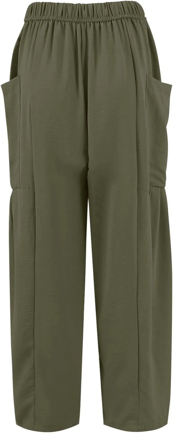 GOFULY Womens Linen Pants Wide Leg Casual High Waisted Casual Pants Drawstring Elastic Waist Summer Solid Clothes Pockets