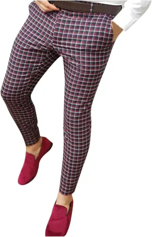 GOKKILRW Chinos for Men Casual Slim Fit Dress Pants Plaid Stretch Flat-Front Skinny Pants Business Work Pencil Lounge Pants