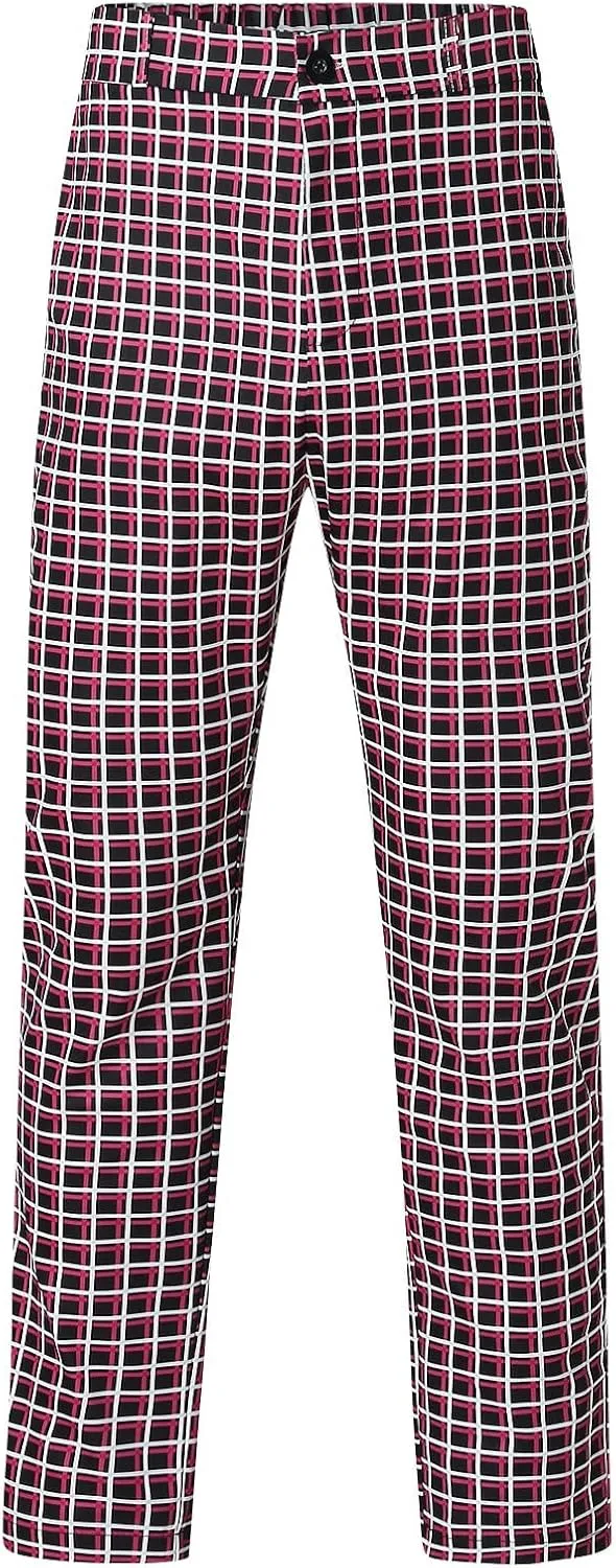 GOKKILRW Chinos for Men Casual Slim Fit Dress Pants Plaid Stretch Flat-Front Skinny Pants Business Work Pencil Lounge Pants