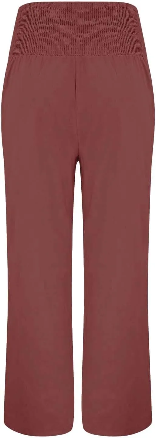 GOKKILRW Women Linen Palazzo Pants Summer Boho Wide Leg Slacks High Waist Flowy Casual Beachwear 2025 Travel Vacation Trouser