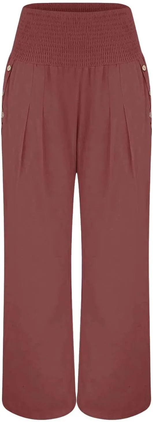 GOKKILRW Women Linen Palazzo Pants Summer Boho Wide Leg Slacks High Waist Flowy Casual Beachwear 2025 Travel Vacation Trouser