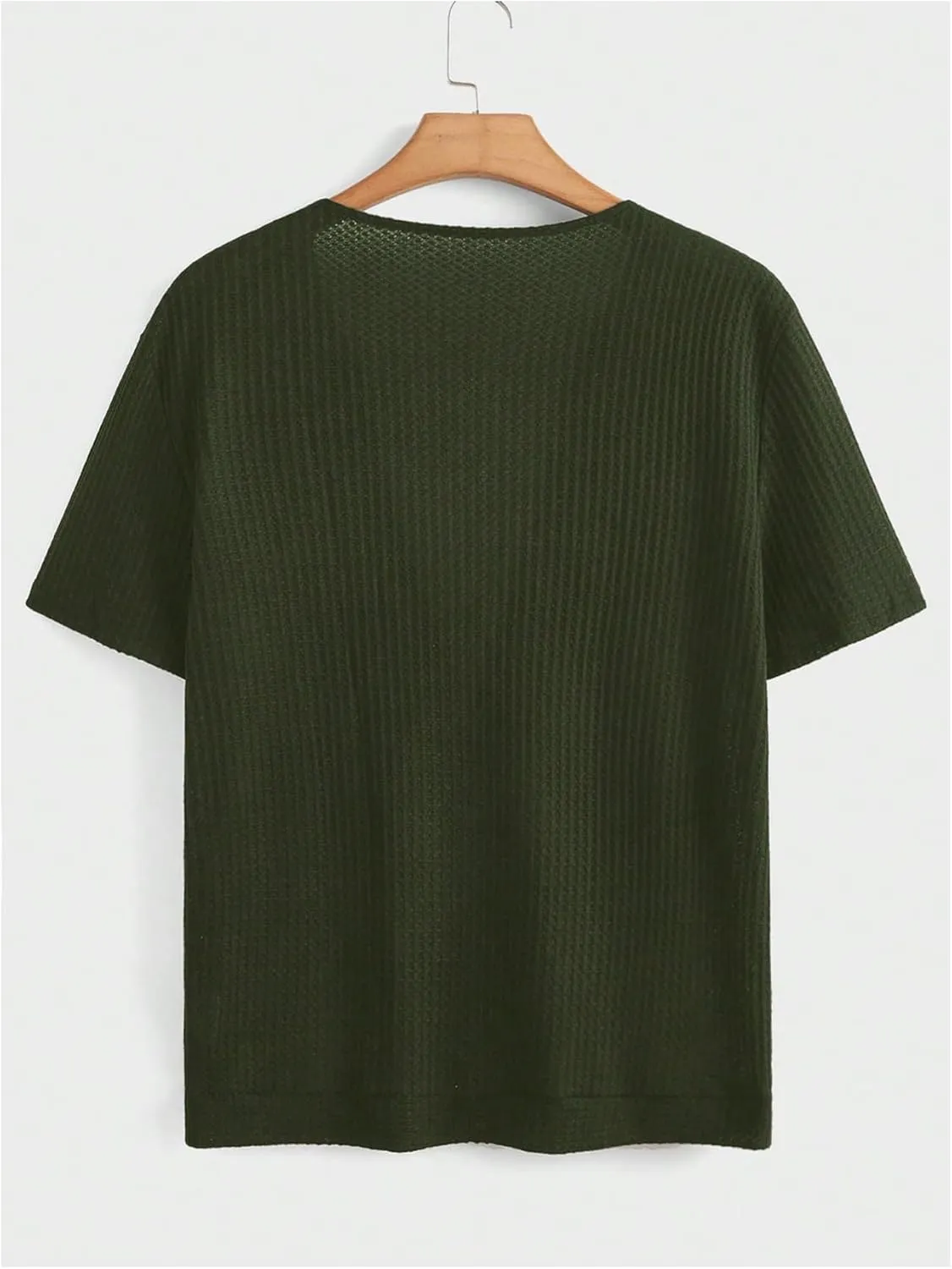 GORGLITTER Men's Deep V Neck Waffle Knit Shirt Casual Short Sleeve Solid Tee Shirts