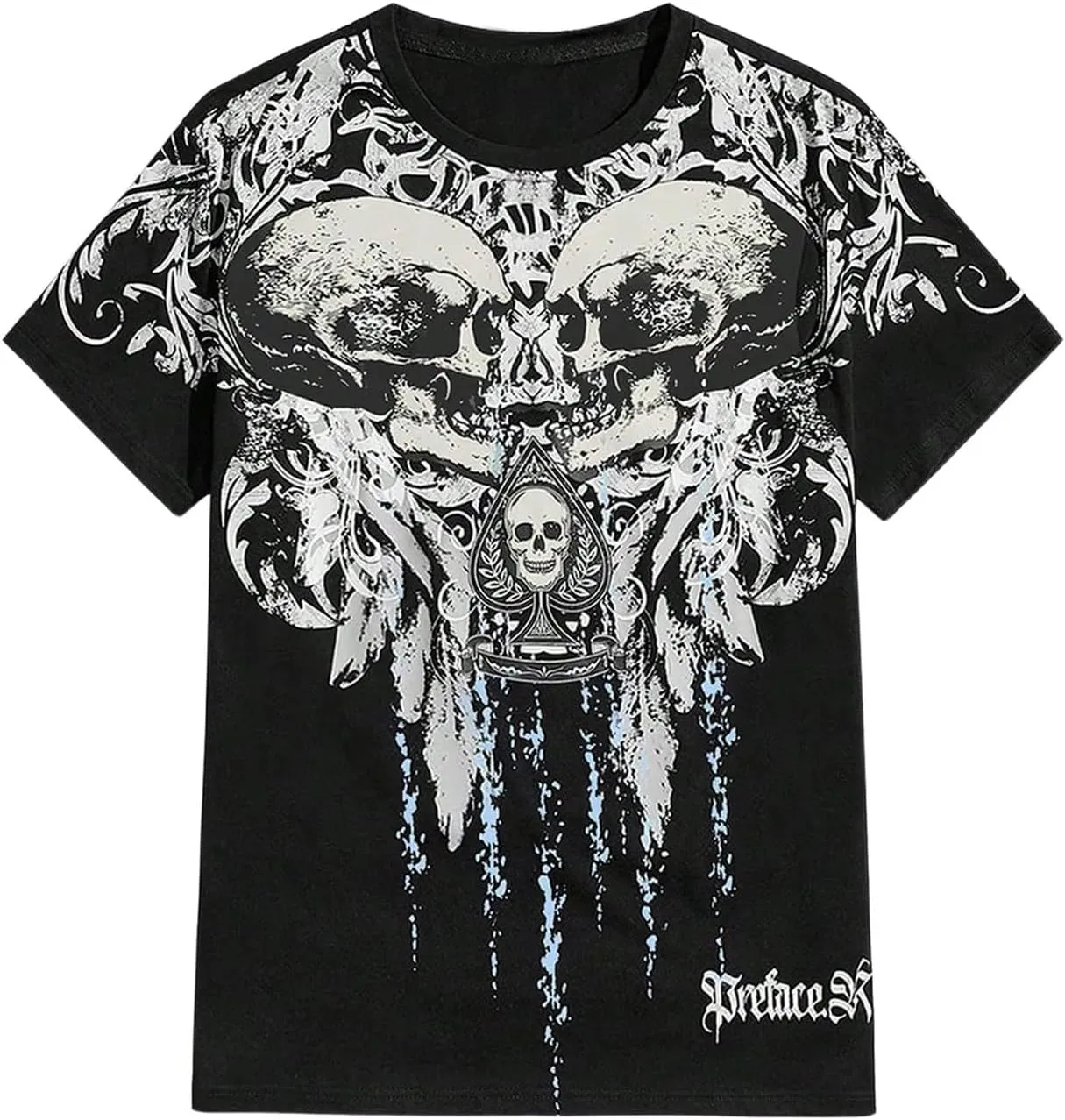 GORGLITTER Men's Goth Y2K Tee Top Crewneck Short Sleeve Oversized Street T Shirt