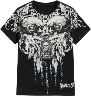 GORGLITTER Men's Goth Y2K Tee Top Crewneck Short Sleeve Oversized Street T Shirt