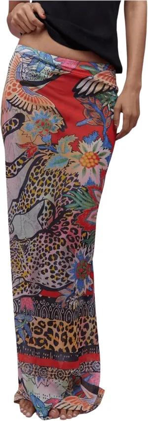 GORGLITTER Women's Cheetah Print Boho Maxi Skirt Y2k Mesh Bodycon Long Skirts
