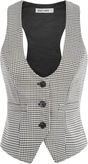 GRACE KARIN Womens Vest Top 2025 Trendy Academia Steampunk Waistcoat Racerback Vest BlazerRuns Small, Suggest Size Up