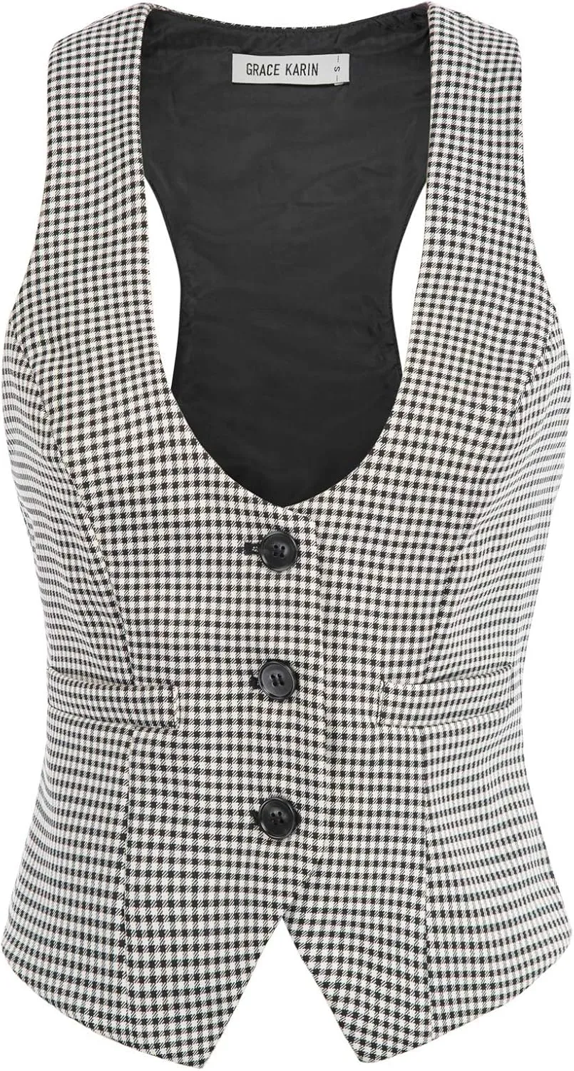 GRACE KARIN Womens Vest Top 2025 Trendy Academia Steampunk Waistcoat Racerback Vest BlazerRuns Small, Suggest Size Up