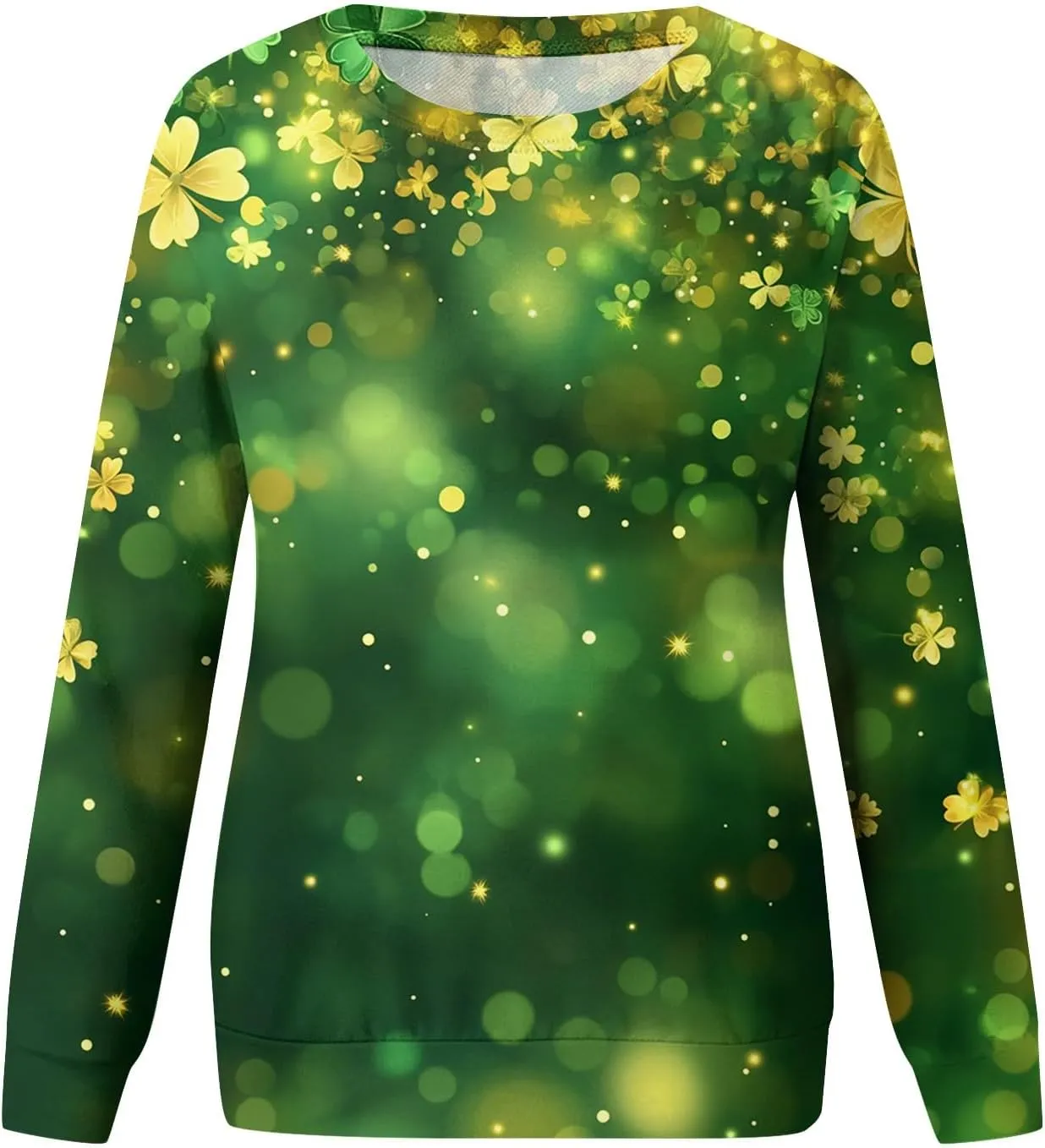 Green St Patricks Day SweatshirtWomens Long Sleeve Sweatshirt Round Neck Shamrock Print Loose Pullover