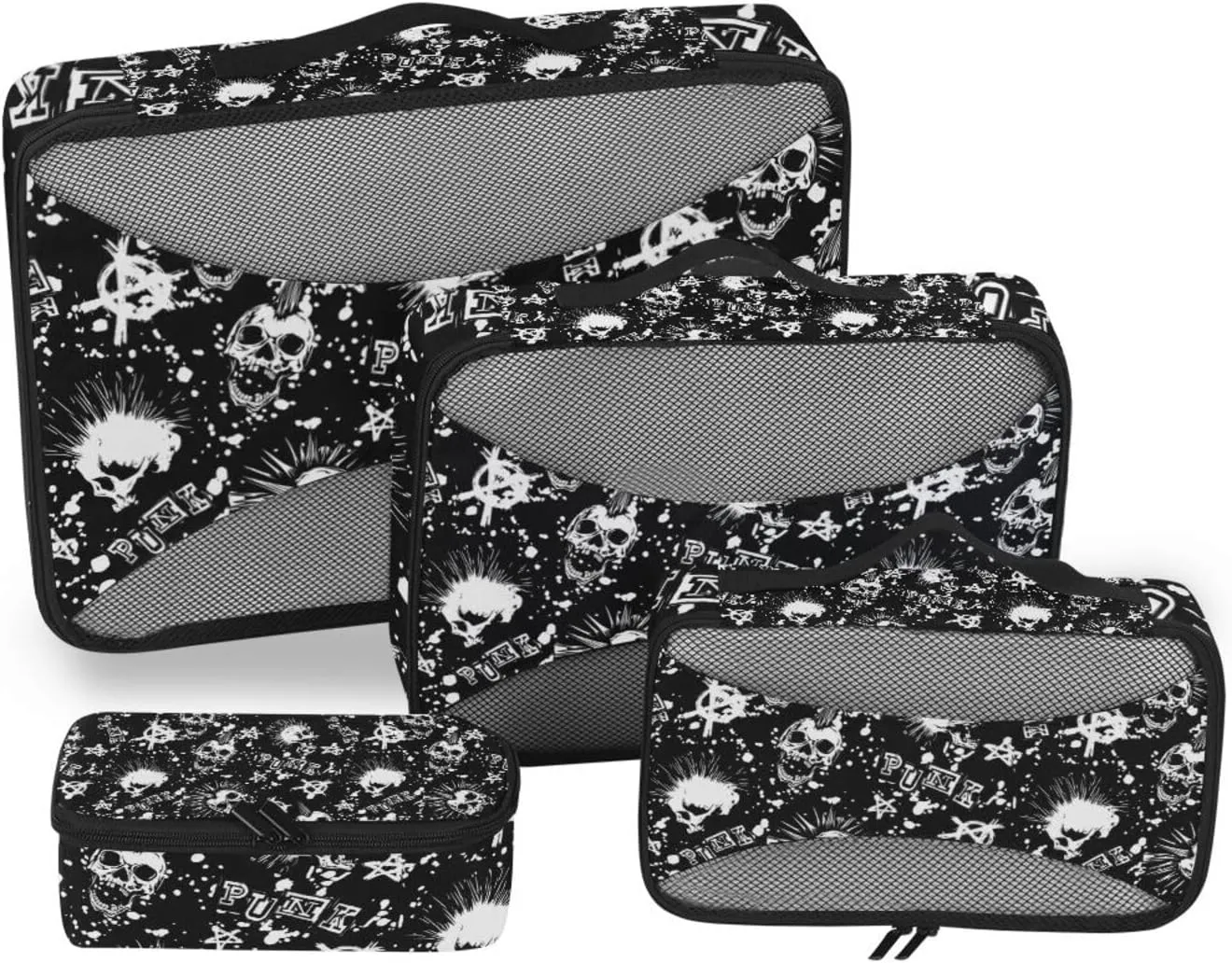 Grunge White Punk Skulls Travel Packing Cube Set of 4 Pack Luggage Packing Organizers Suitcase Organizer Bags for Travel