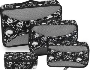 Grunge White Punk Skulls Travel Packing Cube Set of 4 Pack Luggage Packing Organizers Suitcase Organizer Bags for Travel