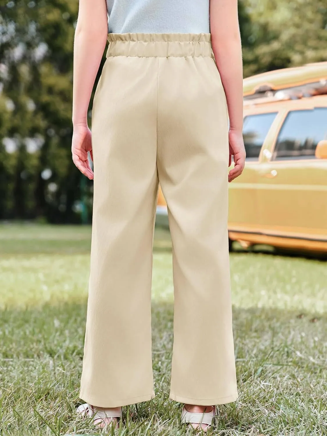 Haloumoning Girls Wide Leg Pants High Elastic Smocked Waist Casual Flowy Cute Long Trousers