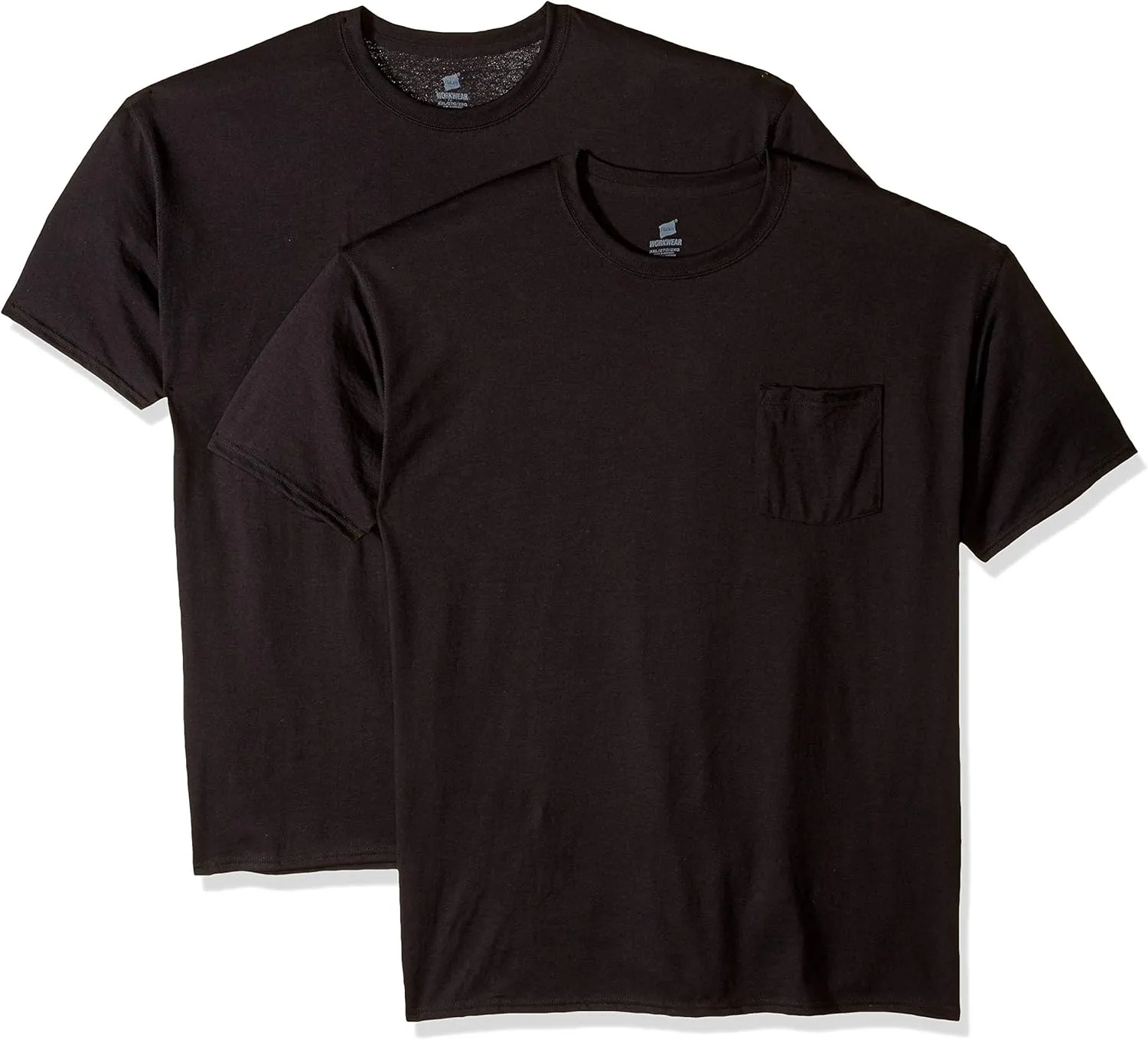 Hanes Men's Workwear Pocket T-Shirt Pack, Moisture Wicking Tee, Odor Control, 2-Pack, Black, Medium
