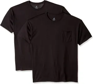 Hanes Men's Workwear Pocket T-Shirt Pack, Moisture Wicking Tee, Odor Control, 2-Pack, Black, Medium
