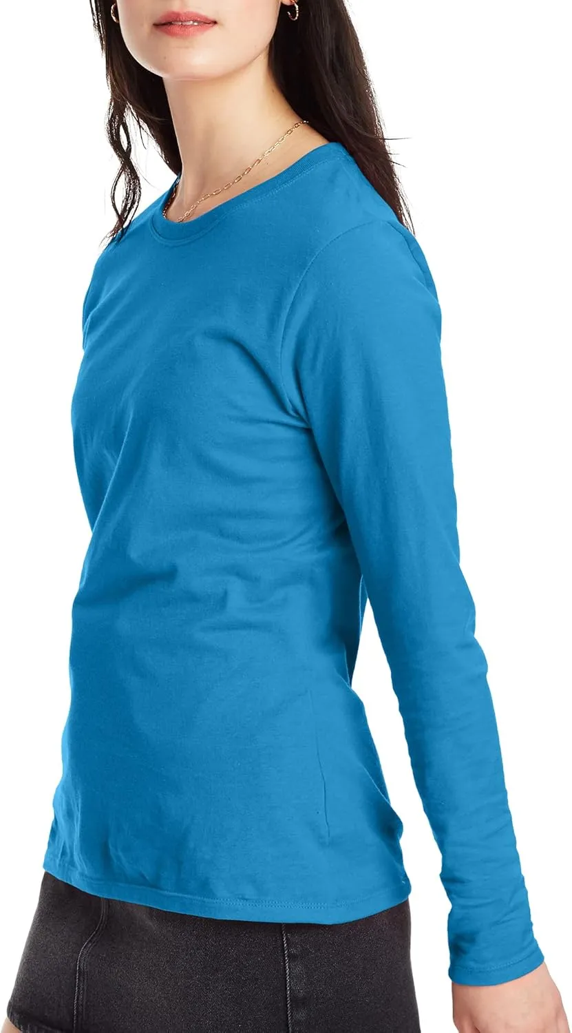 Hanes Women's Long Sleeve Cotton T-Shirt, Lightweight Crewneck Tee for Women, Modern Fit