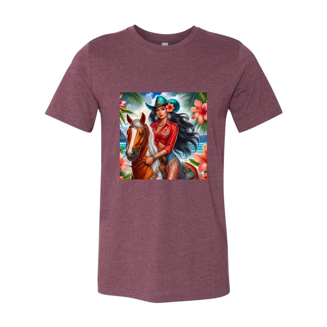 Hawaiian Cowgirl on Horse T Shirts