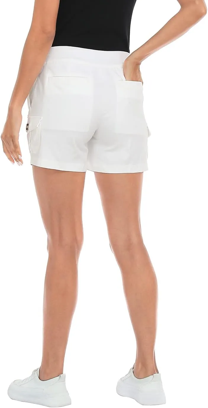 HDE Women's Cargo Shorts with Pockets High Waisted Pull On Stretch Casual Shorts