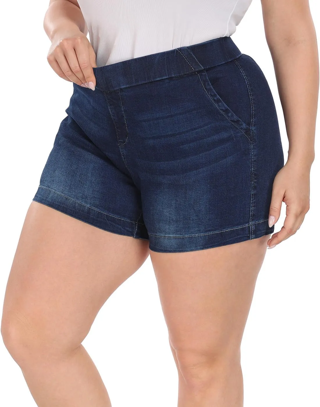 HDE Women's Plus Size Jean Shorts High Waisted Stretch Denim Pull On Shorts