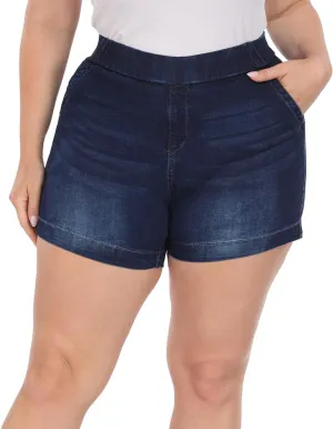 HDE Women's Plus Size Jean Shorts High Waisted Stretch Denim Pull On Shorts