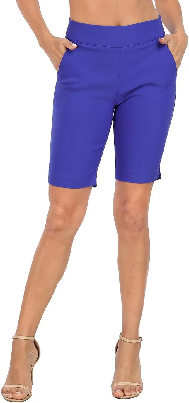 HDE Women's Pull On Bermuda Shorts Mid Rise 10" Inseam Shorts with Pockets