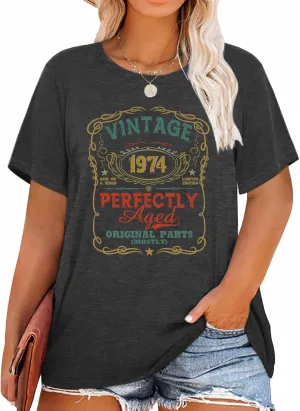 HDLTE Plus Size Vintage 1974 1984 T Shirts for Women Funny 40th 50th Birthday Gifts Shirt Casual Retro Birthday Party Tops