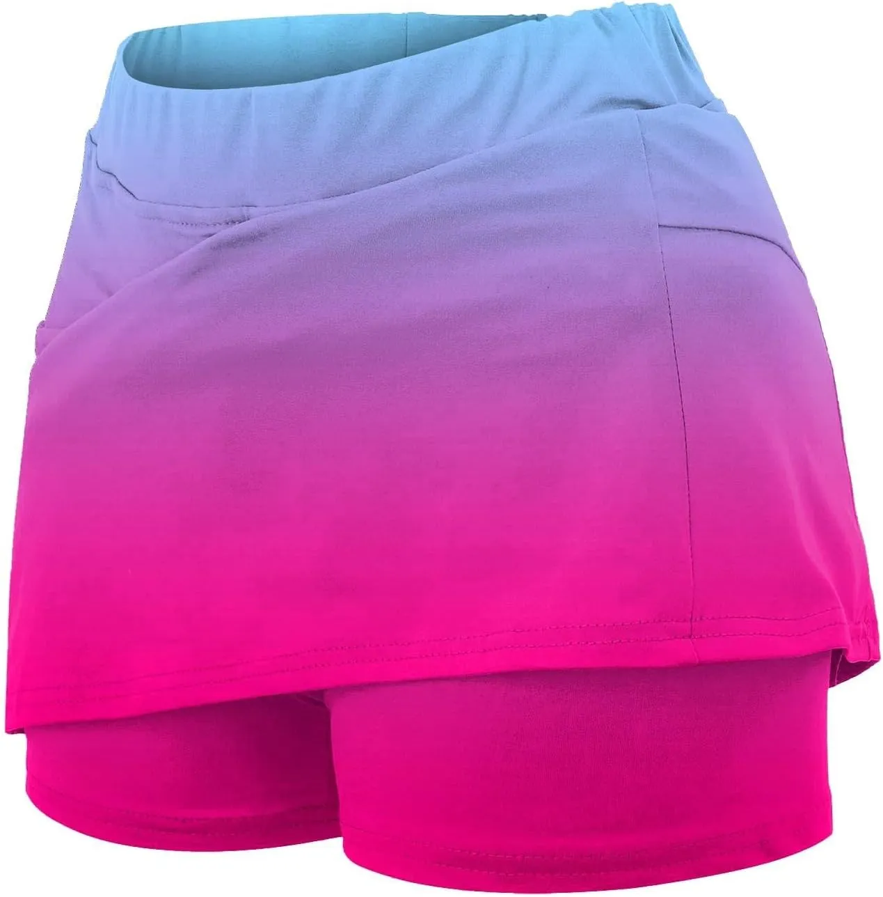 HGps8w Women's Gradient Tennis Skirt with Bulit in Shorts, Mid Waist Workout Running Golf Athletic Activewear Skorts