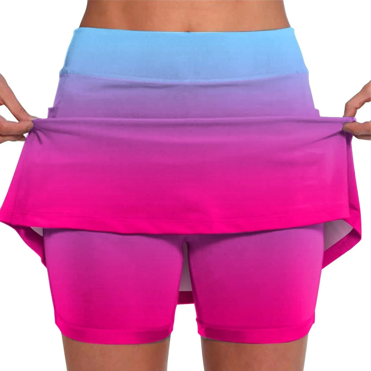 HGps8w Women's Gradient Tennis Skirt with Bulit in Shorts, Mid Waist Workout Running Golf Athletic Activewear Skorts