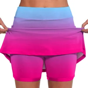 HGps8w Women's Gradient Tennis Skirt with Bulit in Shorts, Mid Waist Workout Running Golf Athletic Activewear Skorts