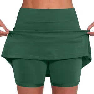 HGps8w Women's Tennis Skirt with Bulit in Shorts, Solid Color Casual Workout Running Golf Athletic Activewear Skorts