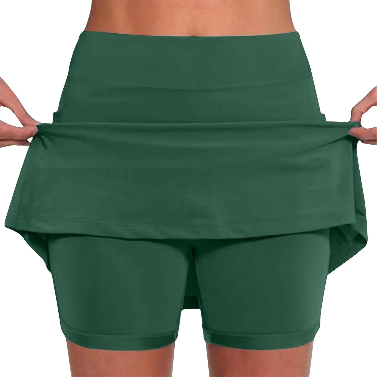HGps8w Women's Tennis Skirt with Bulit in Shorts, Solid Color Casual Workout Running Golf Athletic Activewear Skorts