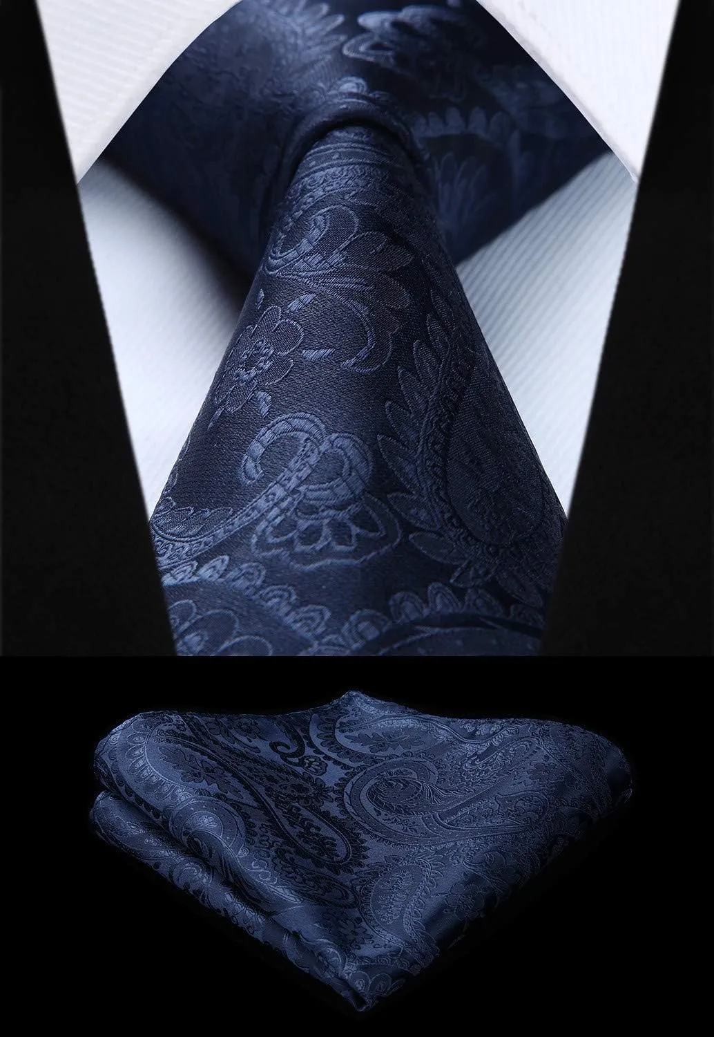 HISDERN Men's Vest Tie Set Paisley Floral Jacquard Necktie Pocket Square 3PCS Waistcoat for Suit or Tuxedo Wedding Party
