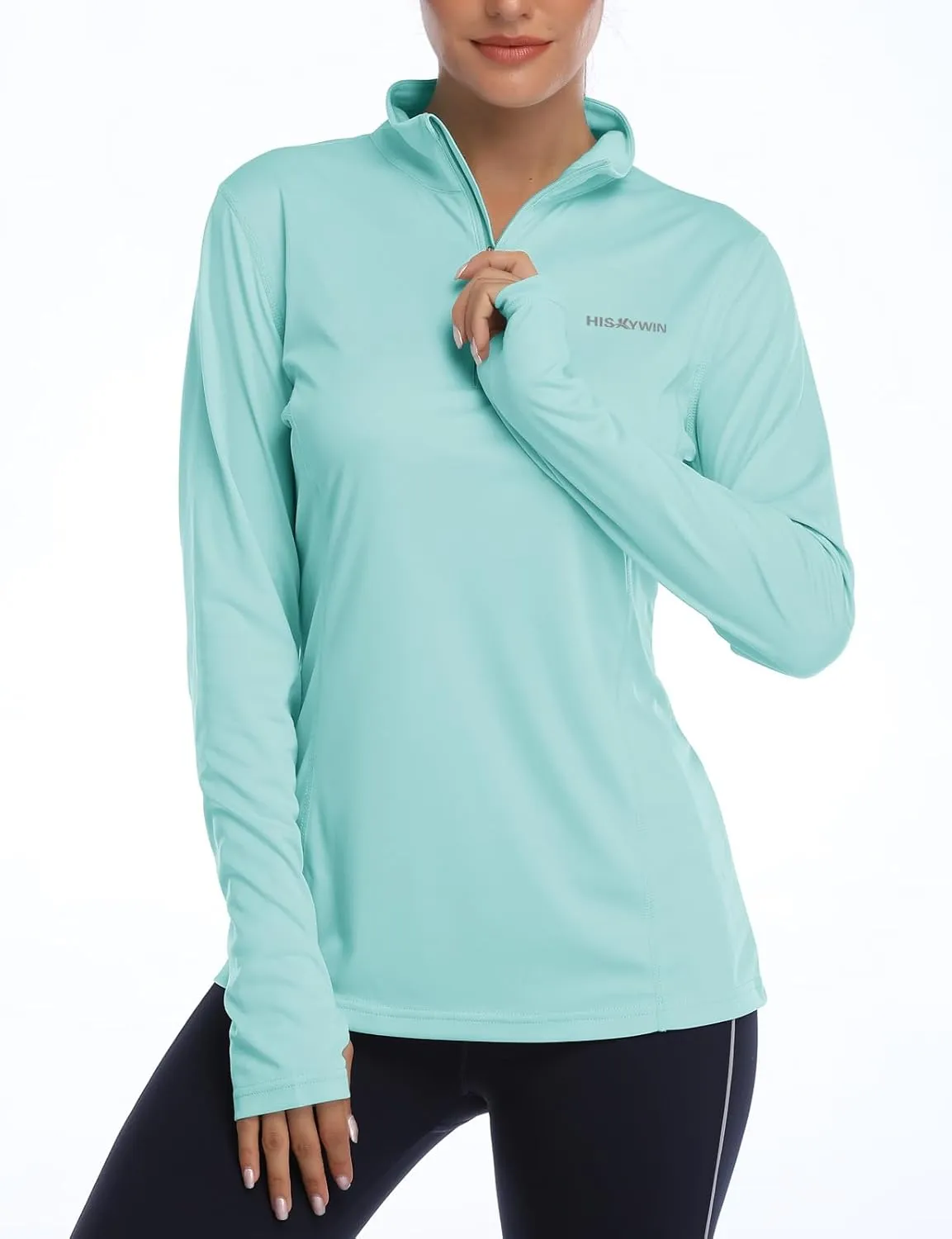 HISKYWIN Womens UPF 50  Sun Protection Tops Long Sleeve Half-Zip Thumb Hole Outdoor Workout Shirt