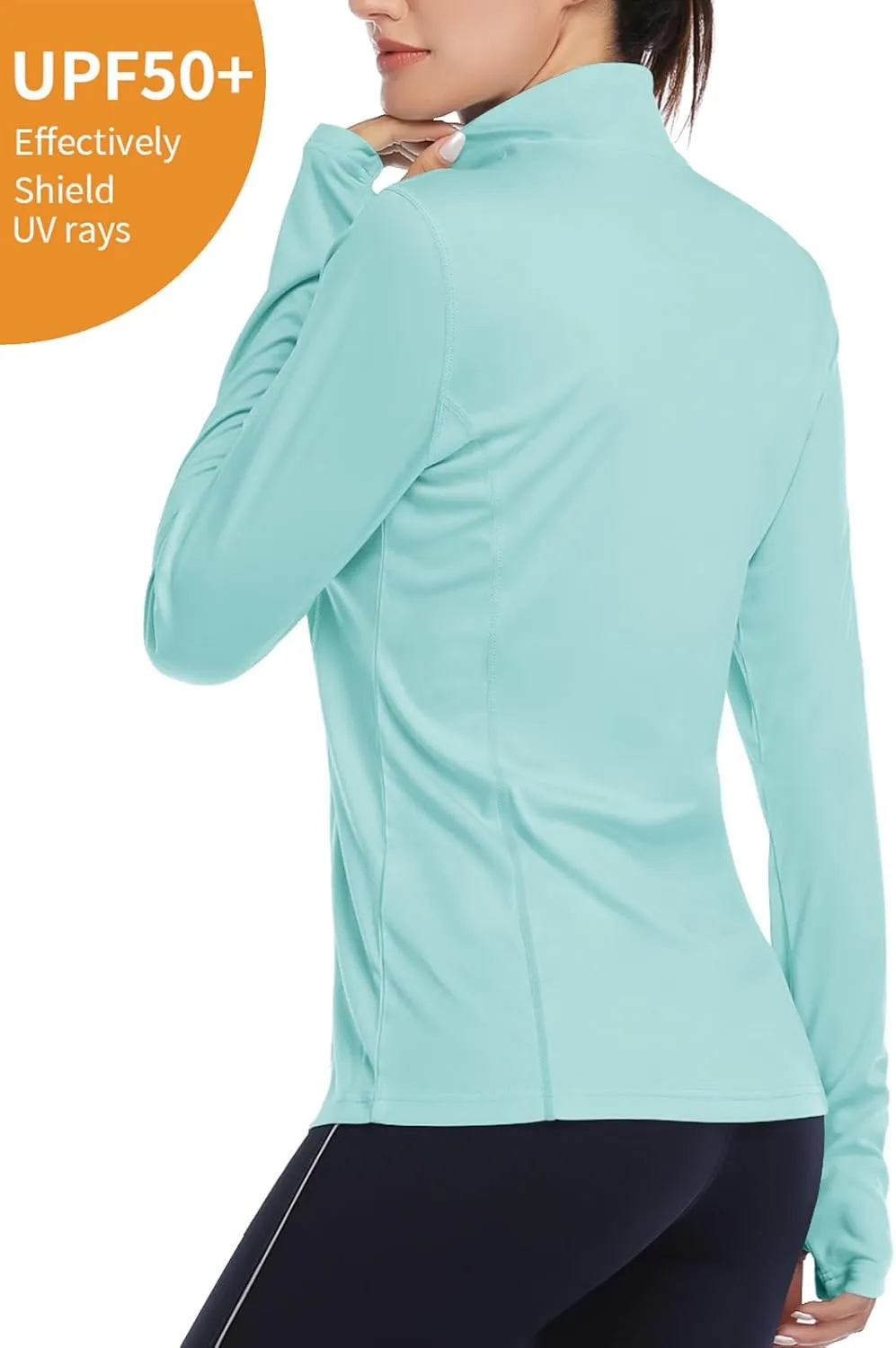 HISKYWIN Womens UPF 50  Sun Protection Tops Long Sleeve Half-Zip Thumb Hole Outdoor Workout Shirt