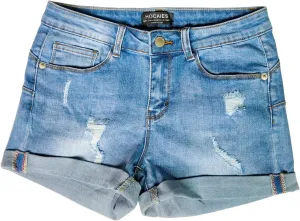HOCAIES Women's Juniors Mid Rise Jean Shorts Folded Hem Denim Shorts for Women