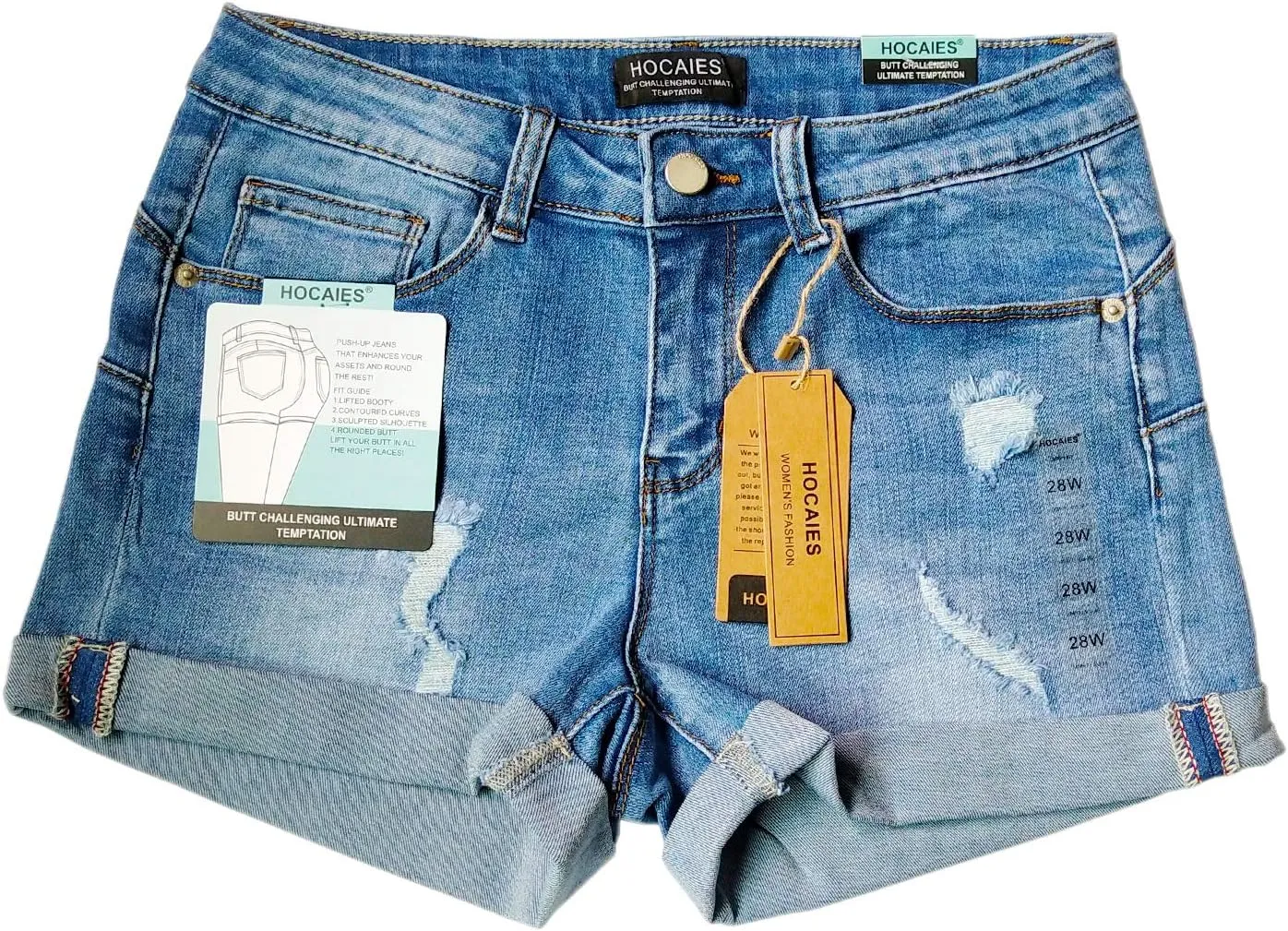 HOCAIES Women's Juniors Mid Rise Jean Shorts Folded Hem Denim Shorts for Women