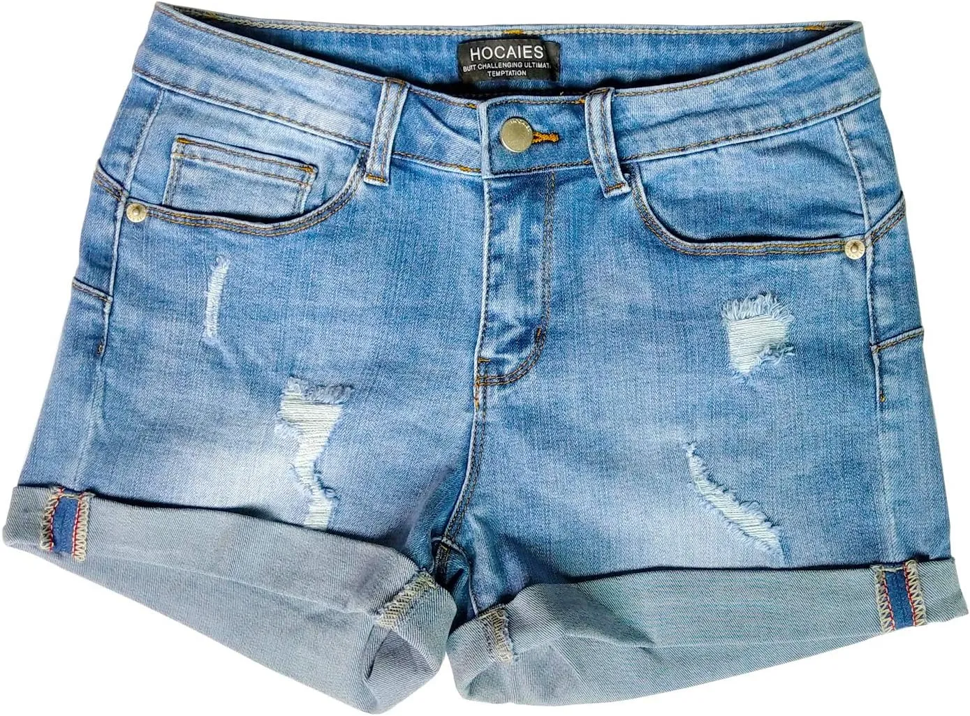 HOCAIES Women's Juniors Mid Rise Jean Shorts Folded Hem Denim Shorts for Women