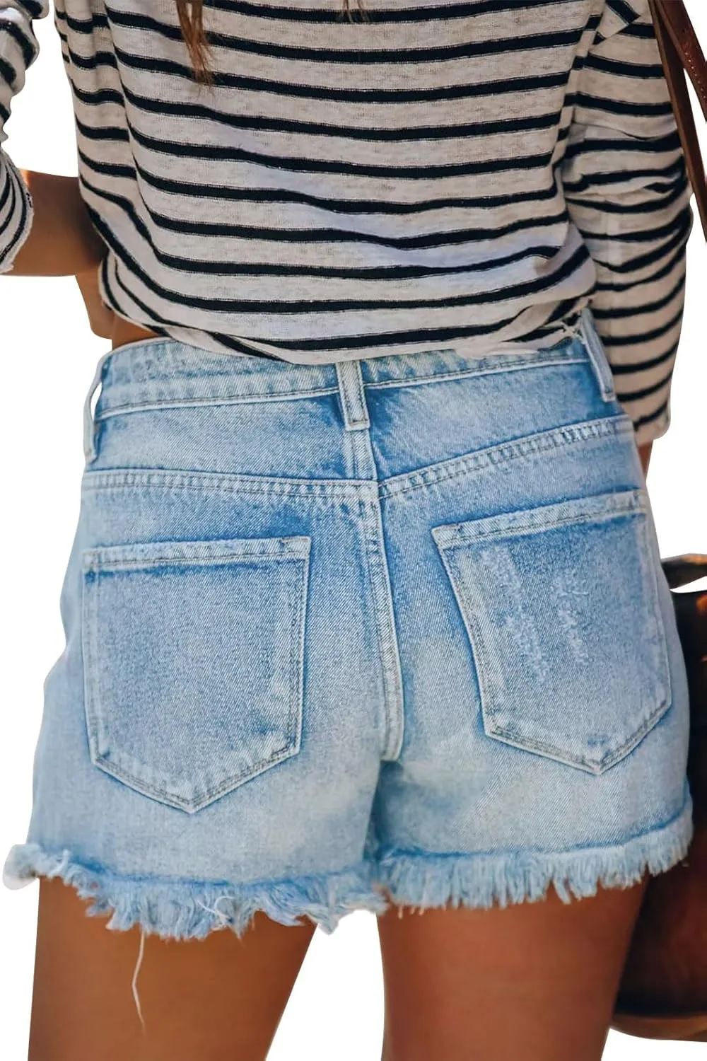 HOCAIES Women's Juniors Mid Rise Jean Shorts Folded Hem Denim Shorts for Women